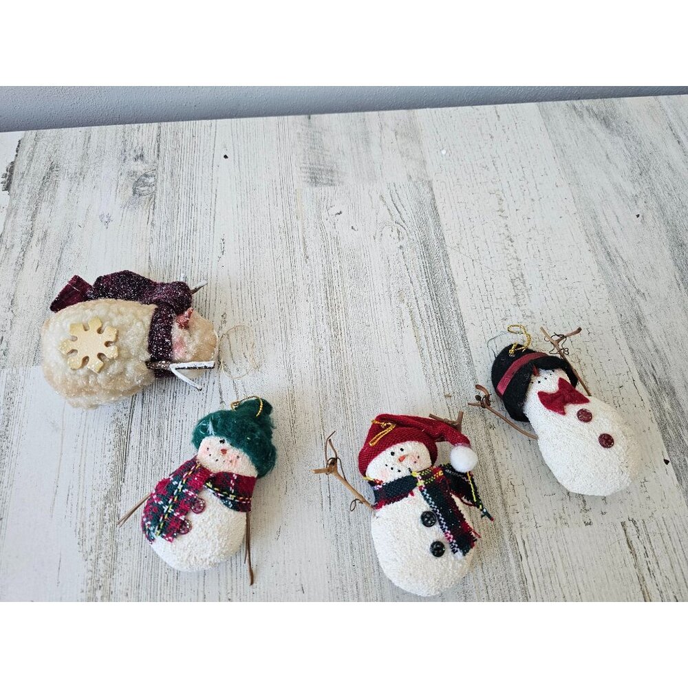 snowman ornament set snowflake country folk art sparkle glitter smaller snowman
